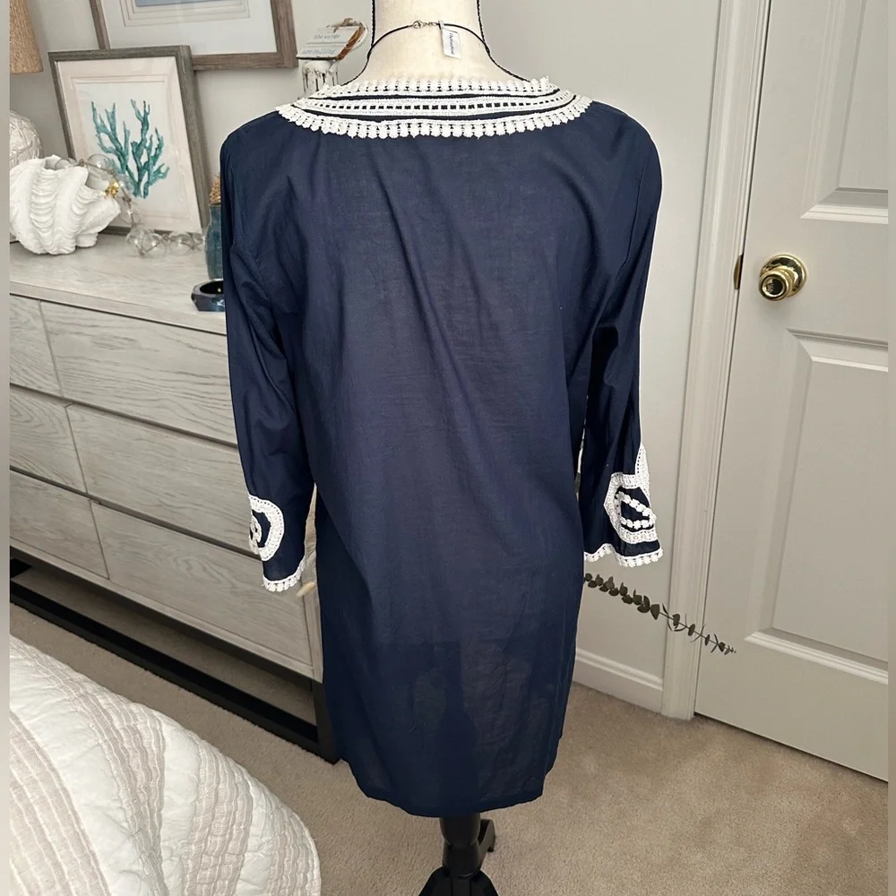 💵 J. Crew | Corded Trim Short Tunic Dress Swim CoverUp | Navy Blue - Picture 8 of 12